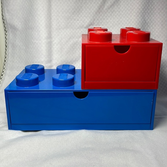 Lego Toys Two Stackable Lego Storage Boxes Drawers Red Blue Storage